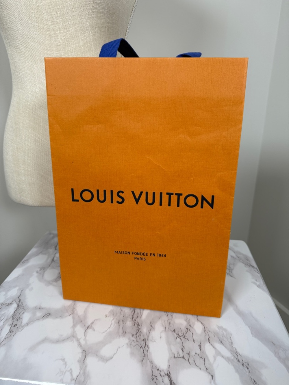 Authentic Louis Vuitton Orange Logo Shopping Bag with Black Text